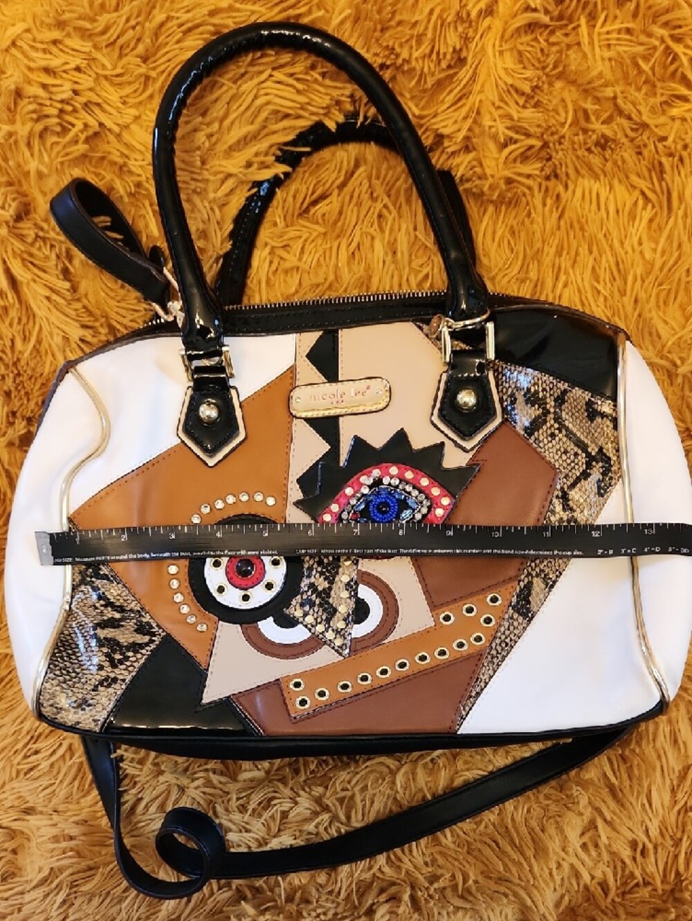 Nicole Lee White Tan Black Multi-Panel Embellished Satchel FINAL PRICE - Picture 12 of 15